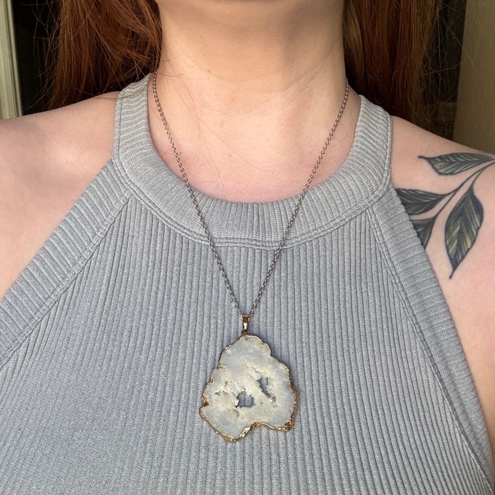 Gold and Silver Geode Pendant Necklace
